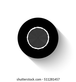 tree ring and saw cut tree trunk - white vector  icon with shadow