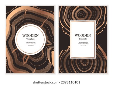 Tree ring template poster set. Abstract creativity and art. Beauty, aesthetics and elegance. Wooden template. Booklet and leaflet. Cartoon flat vector collection isolated on white background