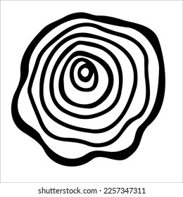 Tree ring wood circle. Vector illustration hand drawn. Hand drawn tree ring pattern, line ripple circle wood texture. Wood organics. 