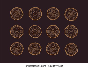 Tree Rings Background. Saw Cut Tree Trunk Texture. Wood Texture Vector