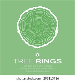 Tree rings background and saw cut tree trunk vector, forestry and sawmill. Light green background.