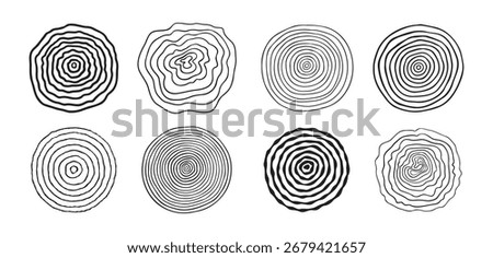 tree rings background and saw cut tree trunk icon doodle hand drawn. Outline wood circle line drawing clipart symbol. Vector illustration