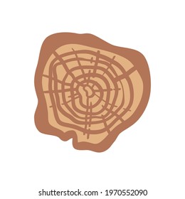 Tree rings. Cracked tree stump. Cross section of the trunk. Hand drawn element. Freehand art. Colorful illustration for your design