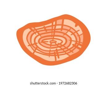 Tree rings. Cracked tree stump. Cross section of the trunk. Hand drawn element. Colorful illustration