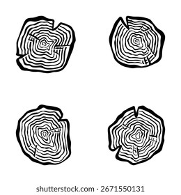Tree Rings Cross Section Vector Bundle. Wood Texture Illustration