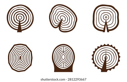 Tree rings cut lumber wood slices isolated on white background