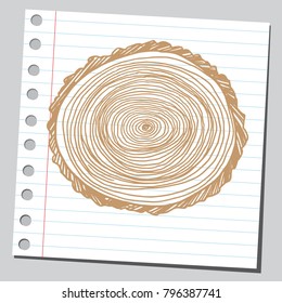 Anillos de árbol dibujando sobre papel pegajoso