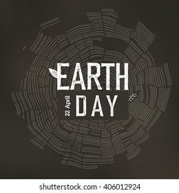 Tree Rings And Earth Day Logo With Date 22 April. 