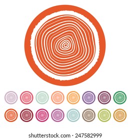 El icono de anillos de árbol. Símbolo de anillos de árbol.  Ilustración de vectores planos. Conjunto de botones