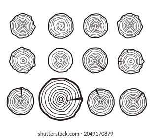 Tree rings icons, concept of saw cut runk