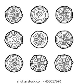 Tree rings icons, concept of saw cut runk