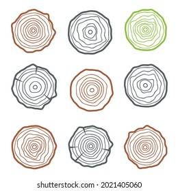 Tree rings icons vector illustration. Abstract age annual. Circle tree background