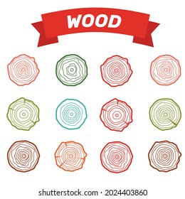 Iconos de árbol iconos ilustración vectorial. Edad abstracta anual. Fondo del árbol de círculo
