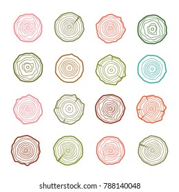 Tree rings icons vector illustration. Abstract age annual. Circle tree background