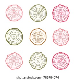 Tree rings icons vector illustration. Abstract age annual. Circle tree background