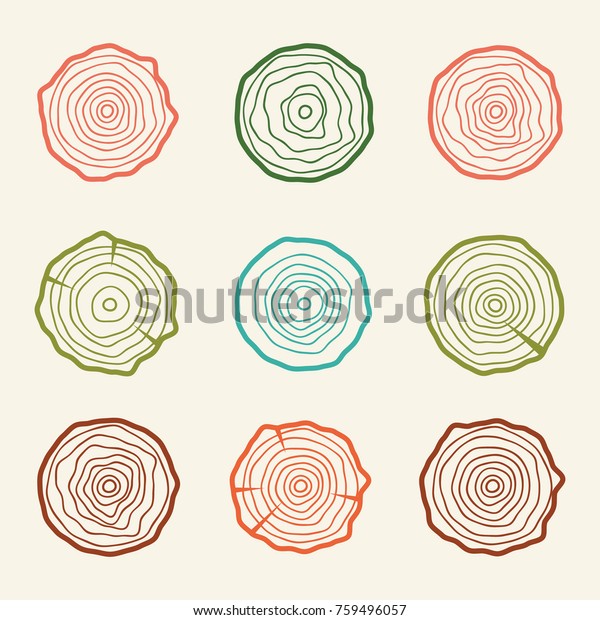 Tree rings icons vector illustration. Abstract\
age annual. Circle tree\
background