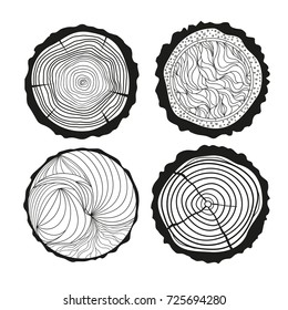 Tree rings. Mandala. Set of tree rings on isolation background. Conceptual graphics. Line art. Objects for design. Decorative style. Outline for polygraphy, printing, posters and other