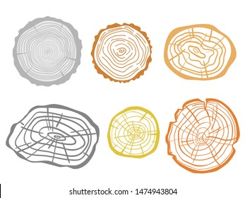 Tree rings on isolated white. Set of objects on isolation background. Print for your design