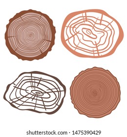 Tree rings on isolated white. Set of objects on isolation background. Print for your design