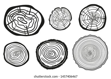 Tree rings on white. Wood cross section. Print for polygraphy, banners, posters and other. Black and white illustration for your design