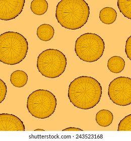 Tree rings saw cut tree trunk background. Seamless wallpaper. Vector illustration.