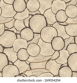 Tree rings saw cut tree trunk background. Seamless wallpaper. Vector