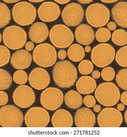Tree rings saw cut tree trunk background. Seamless wallpaper. Vector