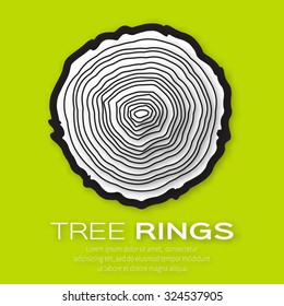 Anillos de árbol con tronco de árbol cortado - cortado de fondo de concepto de papel. Silvicultura y aserradero. Ilustración vectorial - eps10
