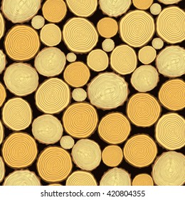 Tree rings saw cut tree trunk background. Seamless wallpaper. Vector