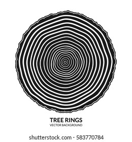 Tree Rings And Saw Cut Tree Trunk Symbol Or Logo Isolated On White Background. Vector Illustration