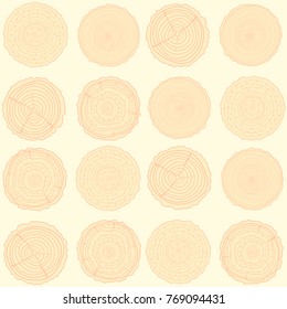 Tree rings. Seamless pattern. Set of tree rings on isolation background. Conceptual graphics. Line art. Objects for design. Decorative style. Texture for polygraphy, printing, posters and other