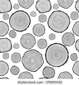 Tree Rings Seamless Vector Pattern. Saw cut tree trunk background. Vector Illustration.