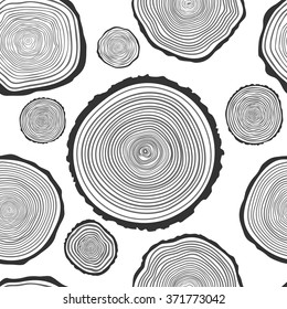 Tree Rings Seamless Vector Pattern. Saw Cut Tree Trunk Background. Vector Illustration.