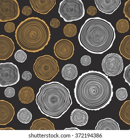 Tree Rings Seamless Vector Pattern. Saw cut tree trunk background. Vector Illustration.