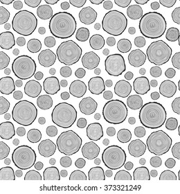Tree Rings Seamless Vector Pattern. Saw cut tree trunk background. Vector Illustration.