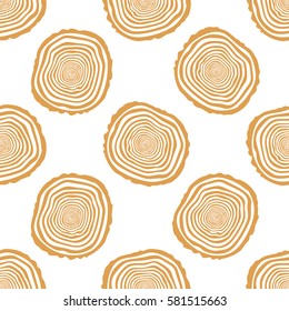 Tree Rings Seamless Vector Pattern. Saw cut tree trunk background. Vector Illustration.
