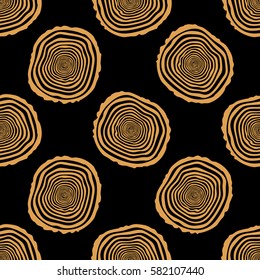 Tree Rings Seamless Vector Pattern. Saw cut tree trunk background. Vector Illustration.