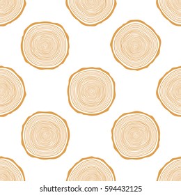 Tree Rings Seamless Vector Pattern. Saw cut tree trunk background. Vector Illustration.