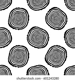 Tree Rings Seamless Vector Pattern. Saw cut tree trunk background. Vector Illustration.