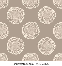 Tree Rings Seamless Vector Pattern. Saw cut tree trunk background. Vector Illustration.