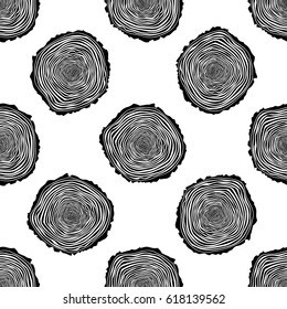 Tree Rings Seamless Vector Pattern. Saw cut tree trunk background. Vector Illustration.