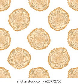 Tree Rings Seamless Vector Pattern. Saw cut tree trunk background. Vector Illustration.