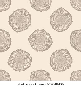 Tree Rings Seamless Vector Pattern. Saw cut tree trunk background. Vector Illustration.