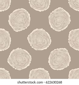 Tree Rings Seamless Vector Pattern. Saw cut tree trunk background. Vector Illustration.