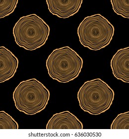 Tree Rings Seamless Vector Pattern. Saw cut tree trunk background. Vector Illustration.