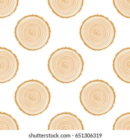 Tree Rings Seamless Vector Pattern. Saw cut tree trunk background. Vector Illustration.