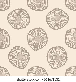 Tree Rings Seamless Vector Pattern. Saw cut tree trunk background. Vector Illustration.