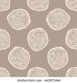 Tree Rings Seamless Vector Pattern. Saw cut tree trunk background. Vector Illustration.