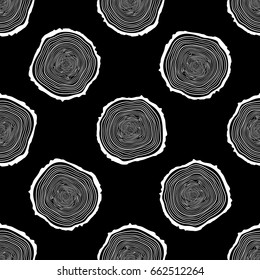 Tree Rings Seamless Vector Pattern. Saw cut tree trunk background. Vector Illustration.