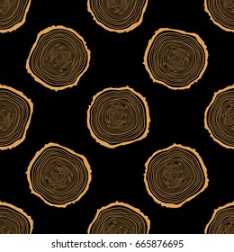 Tree Rings Seamless Vector Pattern. Saw cut tree trunk background. Vector Illustration.
